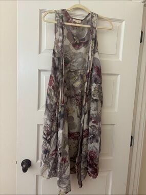 Floral Sleeveless Long Duster Vest - Taupe, Burgundy, Gray
